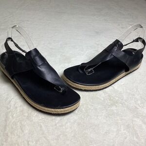 Vince Alina Black Leather Thong Sandals, Size US 8, EU 38, Minimalist Slip‑On
